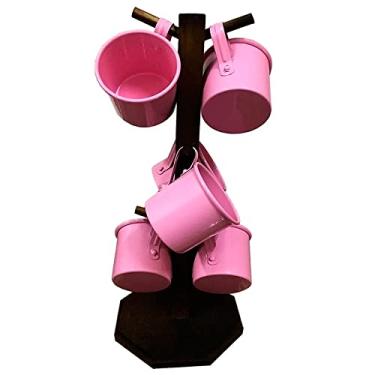 Imagem de Suporte Rústico com 6 Canecas de Café em Alumínio Esmaltadas - Rosa