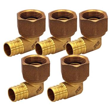 Imagem de Supply Giant QGTM3434-5 PEX Barb X FIP Conexão de cotovelo giratório de 90 graus X 1,9 cm de latão (pacote com 5), 3/4 x 3/4