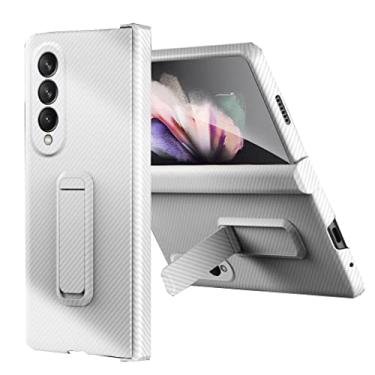 Imagem de Capa para Galaxy Z Fold 3, com capa protetora de tela de vidro e design de fibra de carbono Kickstand Z Fold3 Capa de telefone feminina masculina rígida fina para Samsung Galaxy Z Fold 3 5G Capa (Carbono branco, Z Fold 3)