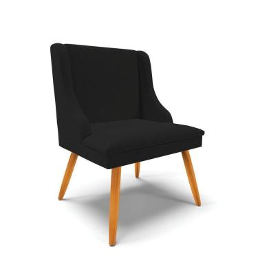 Imagem de Cadeira Linho Preto A79 Pés Palito Castanho