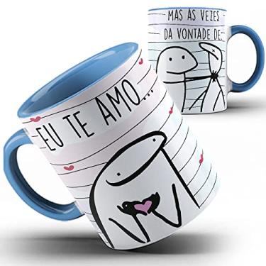 Imagem de Caneca azul Flork Eu te Amo Mas as vezes dá Vontade de
