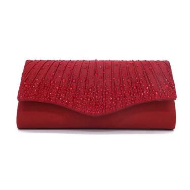 Imagem de Bolsa clutch feminina envelope para festa vintage de casamento bolsa de ombro com corrente, Vermelho, M