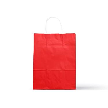 Imagem de Sacola de Papel Kraft P 18x22x9cm 50und Colorido Vermelho Monolúcido Com Alça Torcida Embalagem Fácil