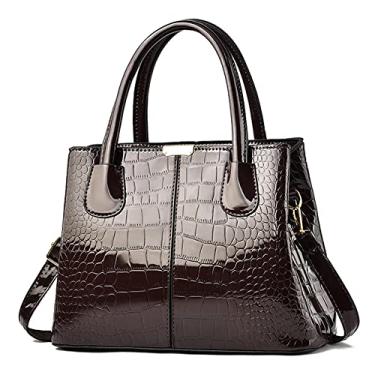Imagem de Bolsa grande de couro para mulheres alça superior bolsa transversal padrão crocodilo bolsa de ombro bolsas tote, Café