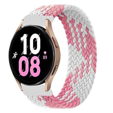 Imagem de 20mm pulseira de Nylon Ajustáveis Compatível com Samsung Galaxy Watch 4 40mm 44mm/4 Classic 42mm 46mm/3 41mm/Active 2/Gear S2,Bandas elástica Compatíveis com Huawei Watch 2/2 Pro,Rosa Branco