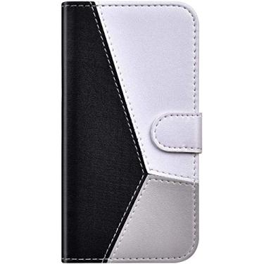 Imagem de IKASEFU Compatível com Sony Xperia L1 Capa com costura colorida carteira de couro PU macio com porta-cartão emenda colorida fólio flip book suporte capa protetora à prova de choque preta