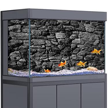 Imagem de Fundo de aquário 3D preto mármore decorativo pedras rochas papel de parede impressão HD tanque de peixes répteis habitat decorações de fundo PVC paisagem pôster adesivo (11,8x15,7(30x40cm))