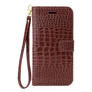 Imagem de YINGDAFENG Capa flip para iPhone 14/14 Pro/14 Plus/14 Pro Max, capa carteira de couro de crocodilo com suportes para cartões e função de suporte alça de pulso capa interna de TPU magnético, marrom, 14pro max 6,7 polegadas