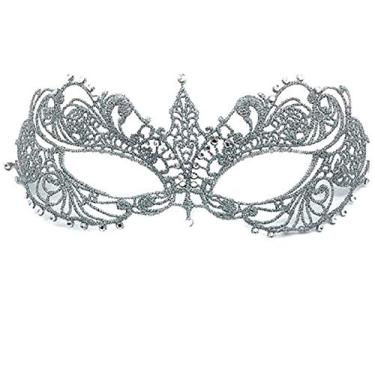 Imagem de DNHCLL Máscara de renda para festa Halloween metade do rosto e máscara sexy de festa à fantasia (prata)