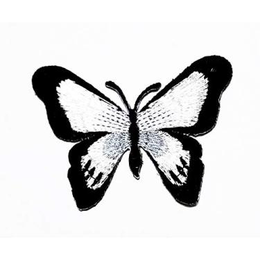 Imagem de Patch de borboleta preto branco decoração vintage desenhos animados crianças patch artesanato bordado patches para bolsas jaqueta ferro em roupas jeans crianças apliques crachá