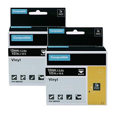 Imagem de 18433 18445 18444 18443 18432 1805435 1805436 1805430 Rhino industrial permanente vinil fitas adesivas, White on Black, 1/2''