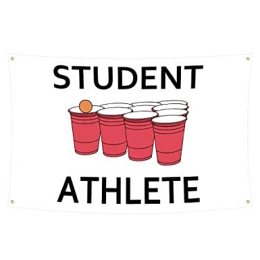 Imagem de Bandeira da faculdade de atleta estudantil, banner de 3 x 5 pés, pôster engraçado resistência a UV desbotamento e bandeira de parede de caverna masculina durável com 4 ilhós de latão para decoração de dormitório da faculdade