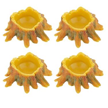 Imagem de 4 peças de tigela de água pequena de aranha, mini prato de resina para escorpião de tarântula milipédia aranha pequenos répteis (formato de raiz de treia)