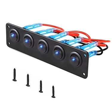 Imagem de VonSom 12 V Rocker Switch Panel Circuit Breaker Impermeável 5 Ganges, 3 pinos, Interruptores LED para RV Marine Car Trailer Caminhão SUV Barco RV Navio DC 12 V/24 V 20 A