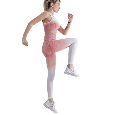 Imagem de Yajun Roupas de ioga gradiente femininas sem costura lindo conjunto de sutiã esportivo de secagem rápida colete de treino levanta bumbum calças de ginástica, rosa, 1