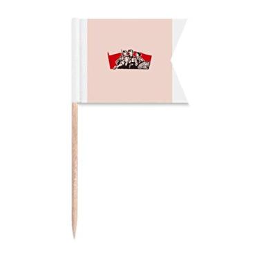 Imagem de Bandeira de educação vermelha chinesa para palitos de propaganda bandeiras para marcação de etiquetas para bolo de festa comida prato de queijo