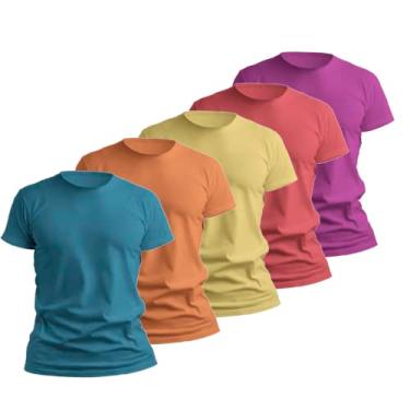 Imagem de Kit 5 Camisetas Masculinas Slim Fit Cores Verão by ZAROC (GG, Caqui/Rosa Chiclete/Salmão/Laranja/Lilás)