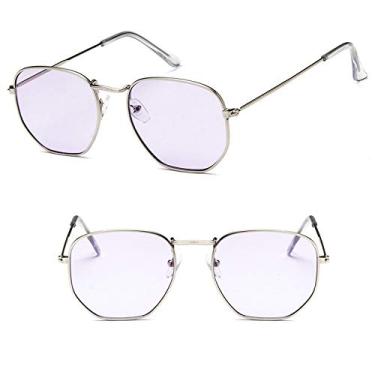 Imagem de Óculos de sol feminino quadrado retrô hexagonal espelho de metal vintage UV400, 9, tamanho único