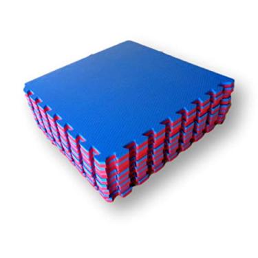Imagem de Kit 12 Tatames Tapetes EVA Dupla Face Azul e Vermelho 50x50x3cm