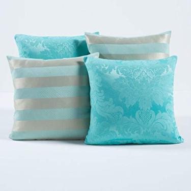 Imagem de Kit c/ 4 Almofadas Cheias Decorativas Azul Turquesa/Prata 04 Peças c/Refil