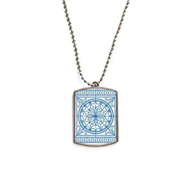 Imagem de DIYthinker Colar com pingente de corrente de aço inoxidável com padrão azul decorativo estilo Talavera