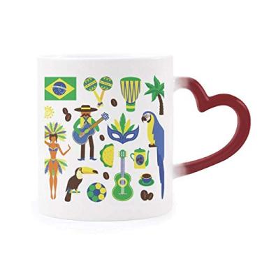 Imagem de Caneca de futebol papagaio guitarra café Brasil sensível ao calor vermelha mudança de cor grés copo