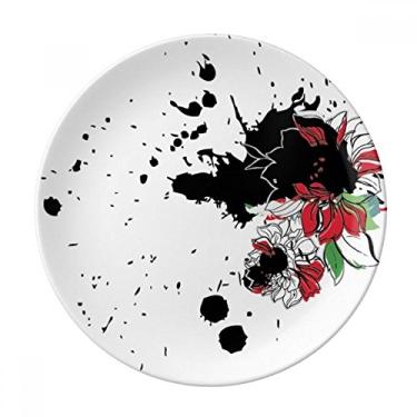 Imagem de Prato de peônia de flor de aquarela com tinta decorativa de porcelana Salver talheres, Prato de jantar