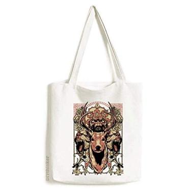 Imagem de Caveiras de flores urso cervo Art Deco presente moda sacola sacola de compras bolsa casual bolsa de mão