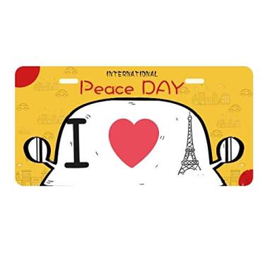 Imagem de DIYthinker Placa de licença com estampa de palavras I Love Eiffel Tower Placa de carro Decoração Dia da Paz