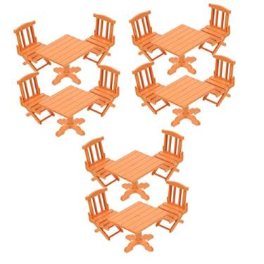 Imagem de YARNOW 6 Conjuntos mesa e cadeiras casinha de boneca mesa de centro em miniatura brinquedos em miniatura ornamento decoração mini mesa de plástico cadeira de plástico mini casa mobiliário