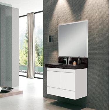 Imagem de Conjunto para Banheiro com Espelho, Gabinete, Lavatório em Porcelanato com Cuba Esculpida 80cm Bumi Branco