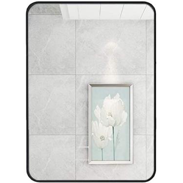 Imagem de Espelho de parede espelho de parede espelho de parede de banheiro - espelho de vaidade de barbear emoldurado de metal preto - espelho retangular prata para entrada do quarto sala de estar (tamanho: 50x70cm) espelho de banheiro doméstico Feito na