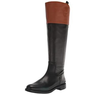 Imagem de Franco Sarto Meyer Bota rasteira feminina na altura do joelho, Couro preto/conhaque, 36