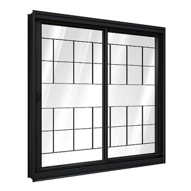 Imagem de Janela de Correr de Aço 100 x 120 x 12 cm Preto 2 Folhas Esquerda Grade Quadrada Riobras Pronta