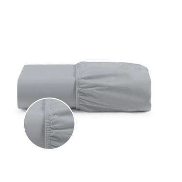 Imagem de Lençol Avulso 400 Fios Percal Poliéster Liso Toque Macio com Elástico Diversos Tamanho Solteiro Casal Queen King Size (Cinza, Solteiro)