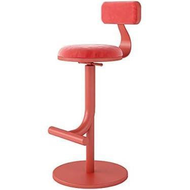 Imagem de Cadeira De Banco De Bar Com Altura Ajustável Com Encosto, Cadeiras De Bar, Encosto Alto Redondo De Veludo, Assento Para Café Da Manhã, Cozinha, Balcão, Pernas Douradas,Vermelho,Bonny369