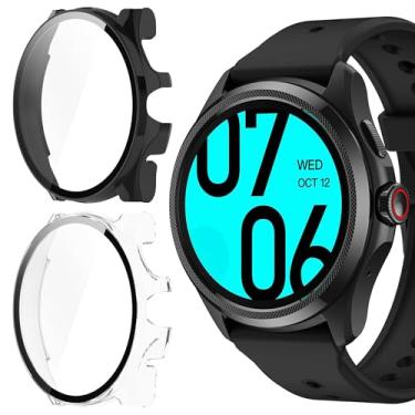 Imagem de Capa compatível com TicWatch Pro 5, capa de PC rígido Lamshaw com protetor de tela compatível com smartwatch TicWatch Pro 5 (pacote com 2 - preto + transparente)