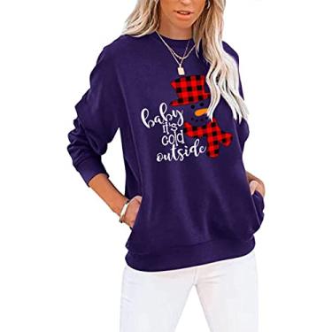 Imagem de Top de Moletom Feminino, Múltiplas Opções Amigáveis ​​à Pele, Manga Comprida, Gola Redonda, Algodão, Poliéster, para Compras (L)
