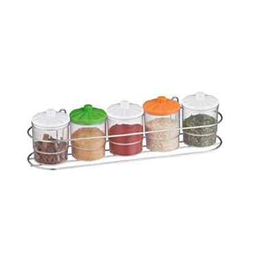 Imagem de Porta Tempero Condimento 5 Potes Plástico Suporte Cromado Organização Cozinha