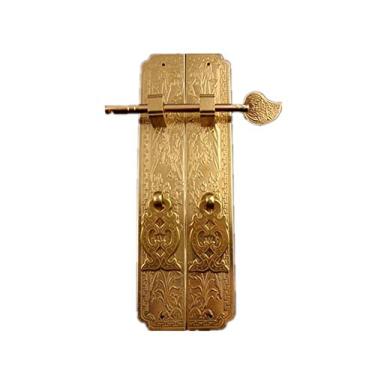 Imagem de Maçaneta de porta retrô de cobre puro puxador de porta decoração de móveis instalação simples (latão 15 cm)