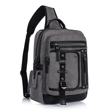 Imagem de Bolsa masculina Leaper retrô com alça tiracolo transversal para uso ao ar livre, bolsa de ombro, Cinza, Large