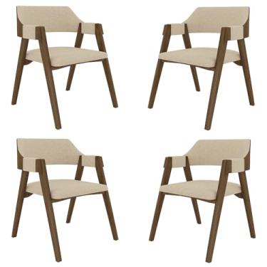 Imagem de Kit 4 Cadeiras Sala de Jantar e Jogos Carteados Madeira Maciça Poker Linho OffWhite/Nogueira G42 - Gran Belo