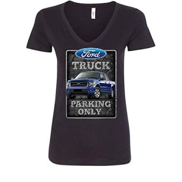 Imagem de Camiseta feminina Ford Truck Parking Only gola V Pickup Truck Built Ford Tough, Preto, M