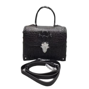 Imagem de Bolsa feminina de couro de crocodilo genuíno Fashion CHIC Designer pequena de ameixa pele de jacaré real feminina, Preto