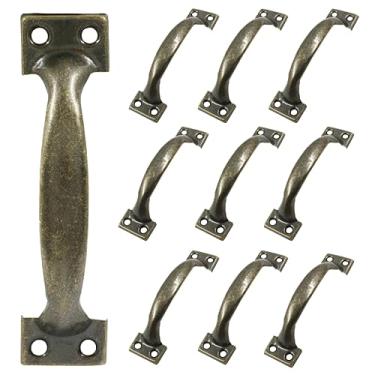 Imagem de Zorveiio 10 maçanetas de metal de 10 cm, puxadores de porta grandes, puxadores de porta vintage, para móveis, armários de cozinha, gavetas, cômodas, portões - bronze antigo