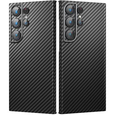 Imagem de memumi Capa de fibra de aramida real para Samsung Galaxy S23 Ultra, capa de telefone fina de carbono durável resistente de 0,5 mm para Galaxy S23 Ultra Carbon Fiber Skin Case com proteção de nível militar contra quedas preta