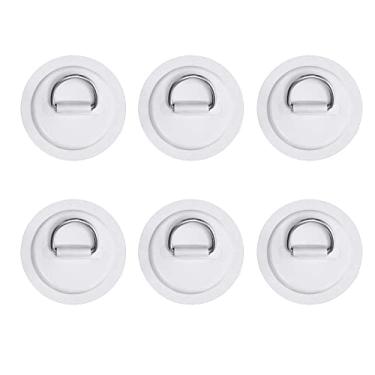 Imagem de Pacote com 6 remendo circular de anel em D de aço inoxidável para PVC inflável barco caiaque SUP canoa deck acessórios de prancha de surf, sem cola incluída. - Branco