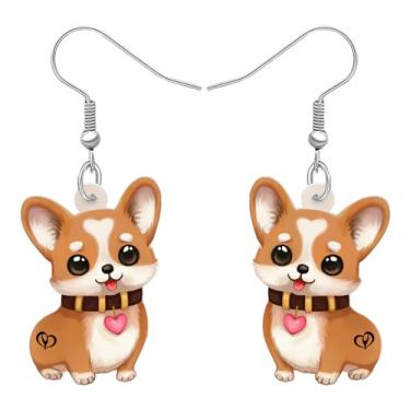 Imagem de DALANE Presentes de Dia dos Namorados Acrílico Corgi Brincos Pendentes Flor Filhote de Estimação Joias para Mulheres Meninas Crianças Amantes Corgi Decoração Lembranças de Festa, Medium, Acrílico, Sem