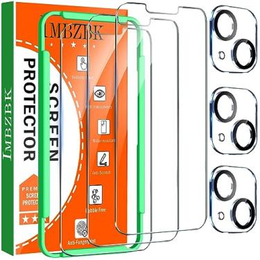 Imagem de IMBZBK Pacote com 3 protetores de tela para iPhone 13 de vidro temperado com 3 protetores de lente de câmera, acessórios 9H antiarranhões para Apple 13, 2.5D curvado, compatível com capas,