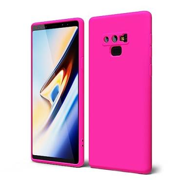 Imagem de oakxco Capa de telefone para Samsung Galaxy Note 9 silicone líquido, cor sólida fluorescente brilhante, linda fina de borracha macia TPU liso gel fosco capa protetora para mulheres meninas, fúcsia rosa choque
